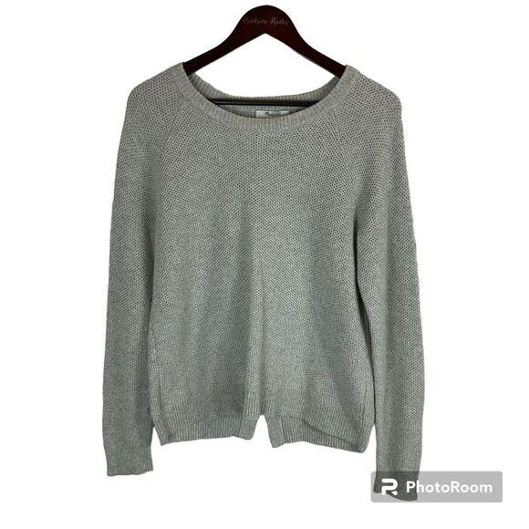 Madewell Province Gray Size M Cross Slit Back Pullover Crew Neck Cozy Sweater N3 - Picture 1 of 12